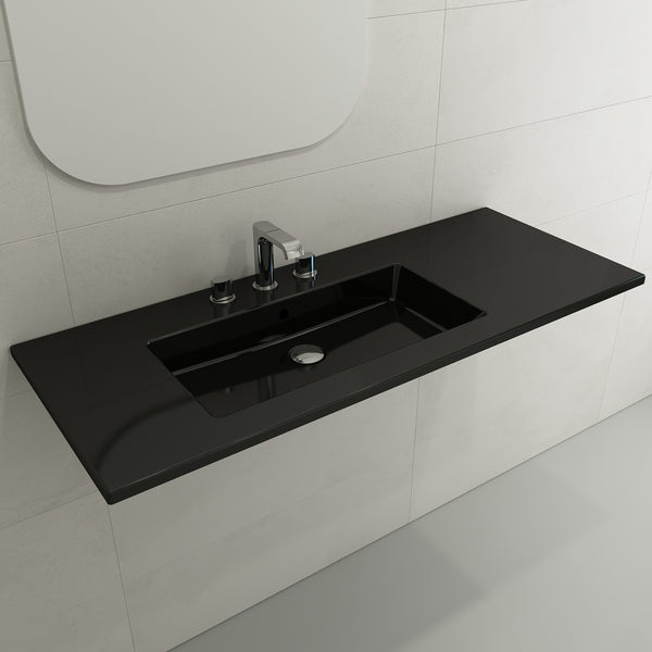 BOCCHI Ravenna 48" Rectangle Wallmount Fireclay Bathroom Sink, Black, 3 Faucet Hole, 1305-005-0127