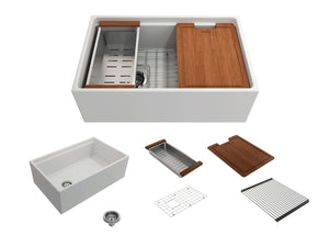 Alternate Image for BOCCHI Contempo 30" Fireclay Workstation Farmhouse Sink with Accessories, Matte White, 1344-002-0120