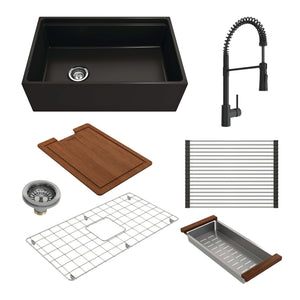Alternate Image for BOCCHI Contempo 30" Fireclay Workstation Farmhouse Sink Kit with Faucet and Accessories, Matte Black (sink) / Matte Black (faucet), 1344-004-2020MB