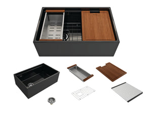 Alternate Image for BOCCHI Contempo 30" Fireclay Workstation Farmhouse Sink with Accessories, Black, 1344-005-0120