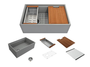 Alternate Image for BOCCHI Contempo 30" Fireclay Workstation Farmhouse Sink with Accessories, Matte Gray, 1344-006-0120