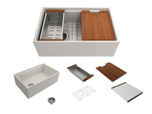 Alternate Image for BOCCHI Contempo 30" Fireclay Workstation Farmhouse Sink with Accessories, Biscuit, 1344-014-0120