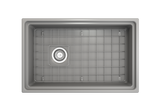 BOCCHI Contempo 30" Fireclay Workstation Farmhouse Sink with Accessories, Matte Gray, 1344-006-0120
