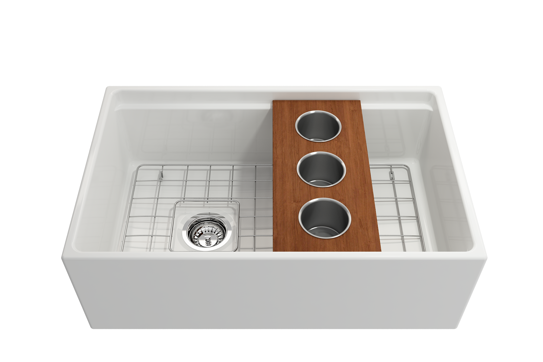 BOCCHI Wood Board with 3 Round Stainless Steel Bowls