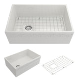BOCCHI Vigneto 30" Fireclay Farmhouse Apron Single Bowl Kitchen Sink, White, 1347-001-0120
