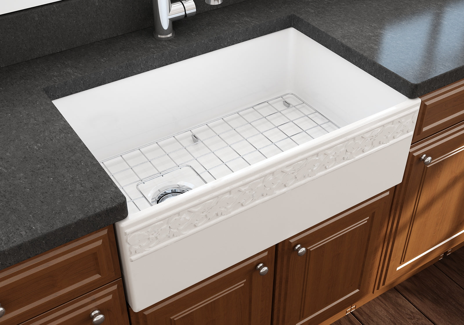 BOCCHI Vigneto 30" Fireclay Farmhouse Apron Single Bowl Kitchen Sink, White, 1347-001-0120