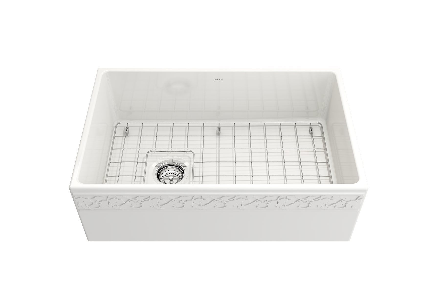 BOCCHI Vigneto 30" Fireclay Farmhouse Apron Single Bowl Kitchen Sink, White, 1347-001-0120