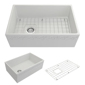 Alternate Image for BOCCHI Vigneto 30" Fireclay Farmhouse Apron Single Bowl Kitchen Sink, Matte White, 1347-002-0120