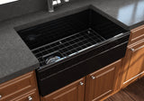 BOCCHI Vigneto 30" Fireclay Farmhouse Apron Single Bowl Kitchen Sink, Black, 1347-005-0120