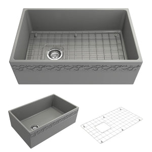 Alternate Image for BOCCHI Vigneto 30" Fireclay Farmhouse Apron Single Bowl Kitchen Sink, Matte Gray, 1347-006-0120