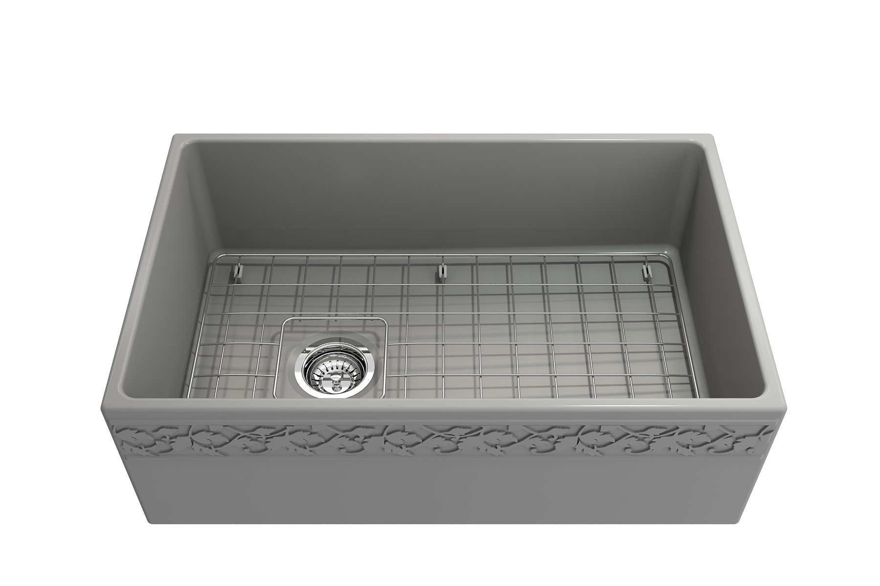 BOCCHI Vigneto 30" Fireclay Farmhouse Apron Single Bowl Kitchen Sink, Matte Gray, 1347-006-0120