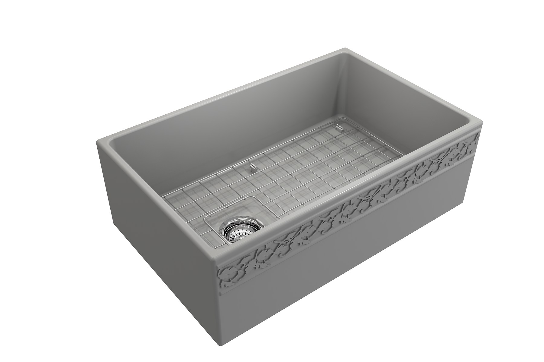 BOCCHI Vigneto 30" Fireclay Farmhouse Apron Single Bowl Kitchen Sink, Matte Gray, 1347-006-0120