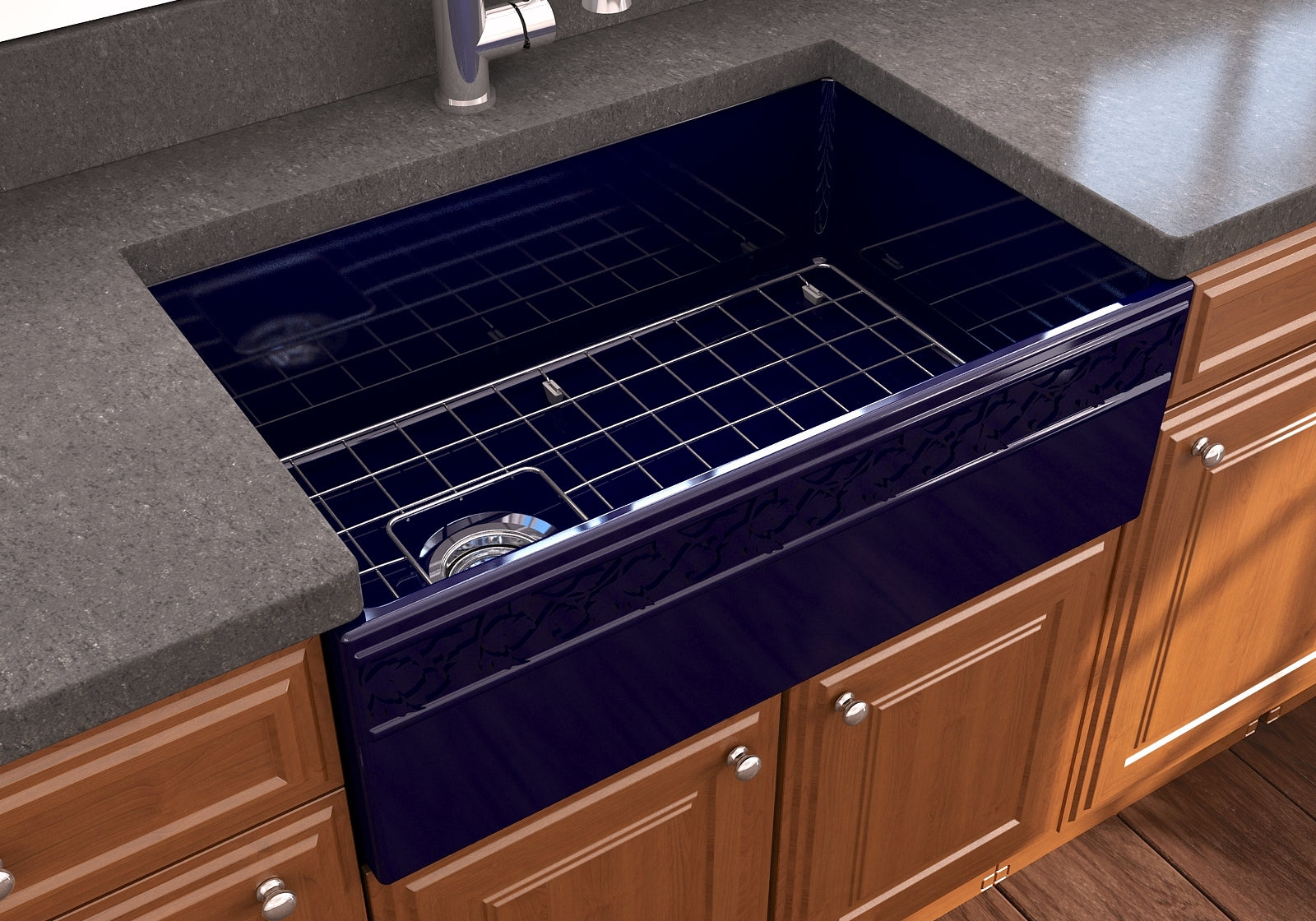 BOCCHI Vigneto 30" Fireclay Farmhouse Apron Single Bowl Kitchen Sink, Sapphire Blue, 1347-010-0120