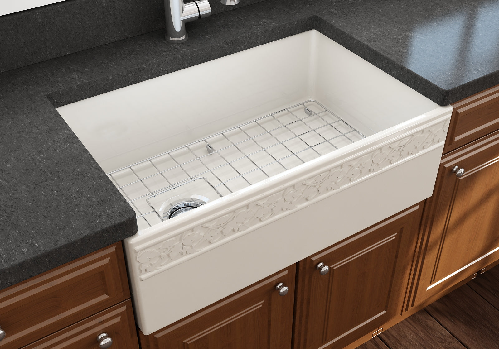 BOCCHI Vigneto 30" Fireclay Farmhouse Apron Single Bowl Kitchen Sink, Biscuit, 1347-014-0120