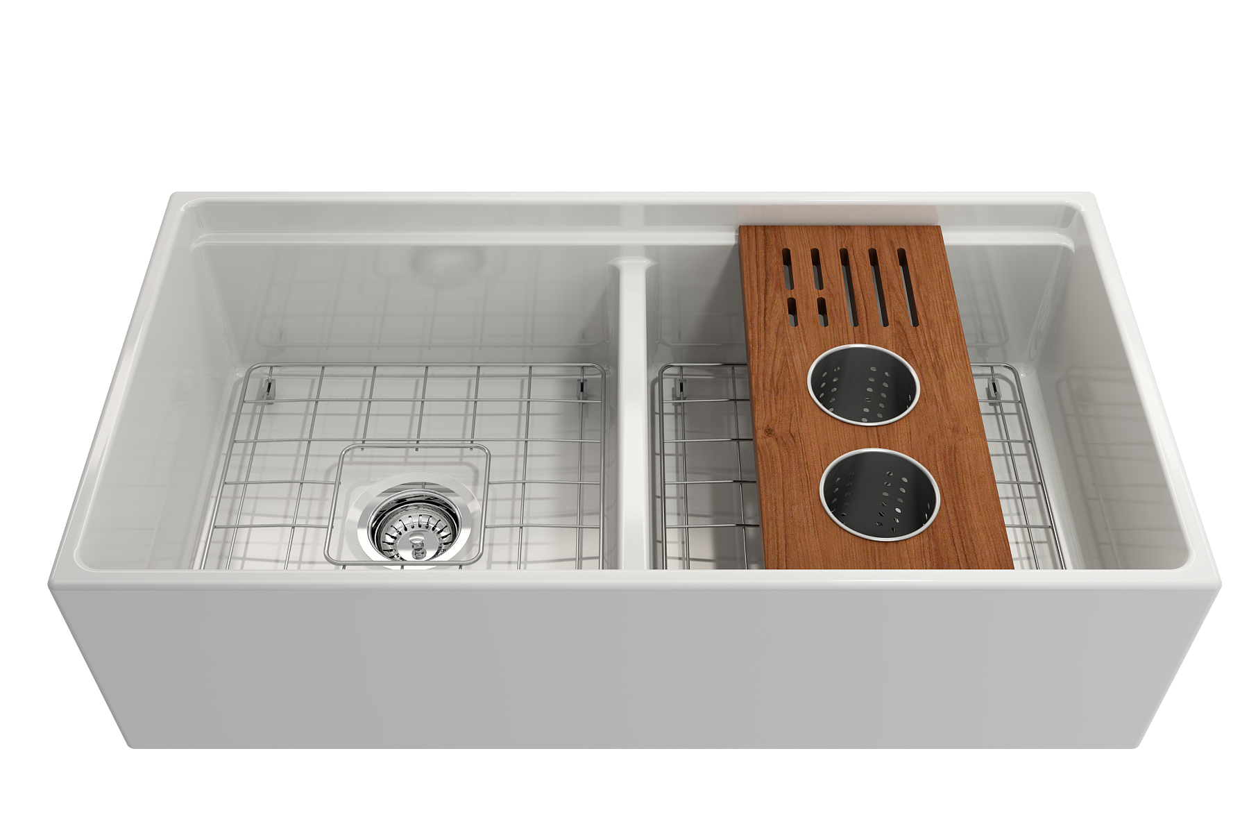 BOCCHI Wood Board with 2 Round Stainless Steel Bowls & Knife Holder