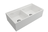 BOCCHI Contempo 36" Fireclay Workstation Farmhouse Sink with Accessories, 50/50 Double Bowl, White, 1348-001-0120