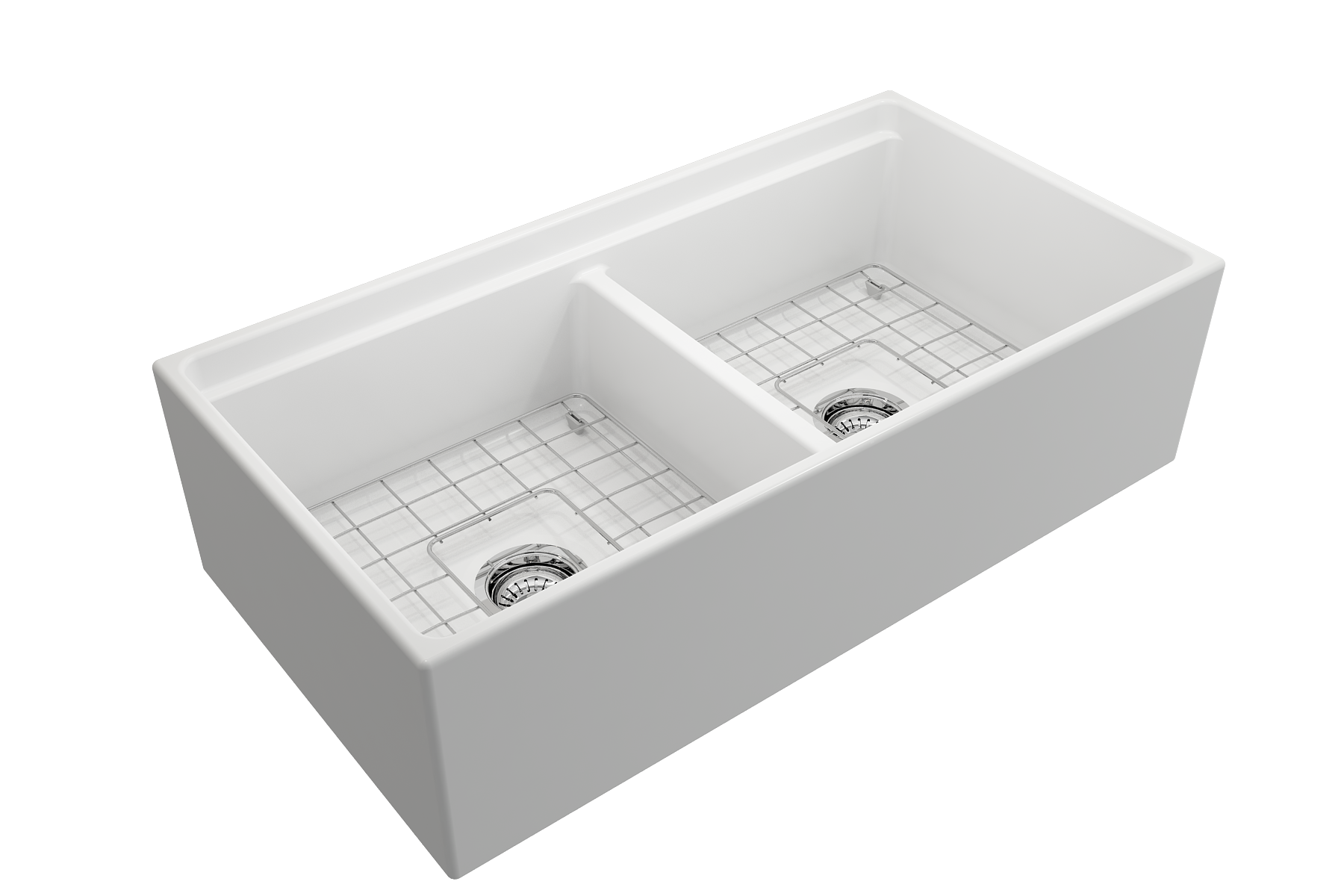 BOCCHI Contempo 36" Fireclay Workstation Farmhouse Sink with Accessories, 50/50 Double Bowl, Matte White, 1348-002-0120