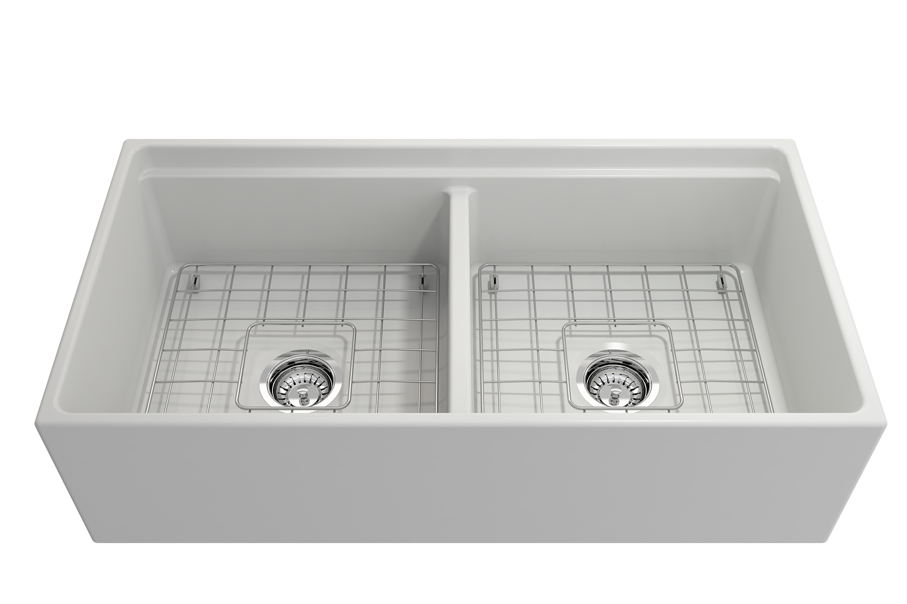 BOCCHI Contempo 36" Fireclay Workstation Farmhouse Sink with Accessories, 50/50 Double Bowl, Matte White, 1348-002-0120