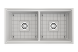 BOCCHI Contempo 36" Fireclay Workstation Farmhouse Sink with Accessories, 50/50 Double Bowl, Matte White, 1348-002-0120