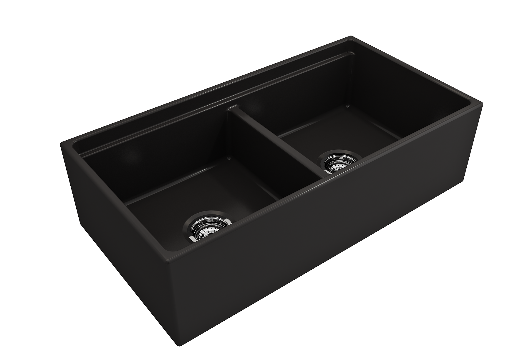BOCCHI Contempo 36" Fireclay Workstation Farmhouse Sink with Accessories, 50/50 Double Bowl, Matte Black, 1348-004-0120