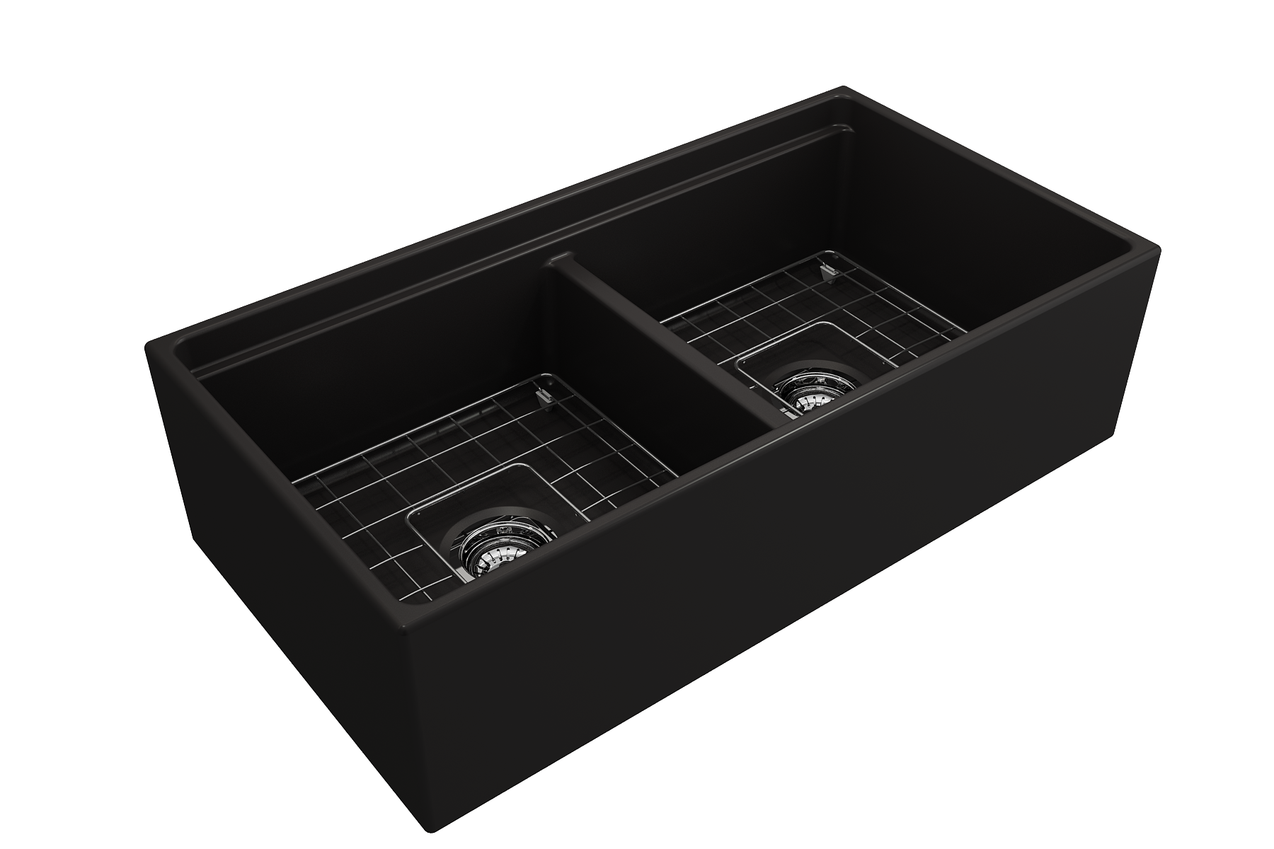BOCCHI Contempo 36" Fireclay Workstation Farmhouse Sink with Accessories, 50/50 Double Bowl, Matte Black, 1348-004-0120