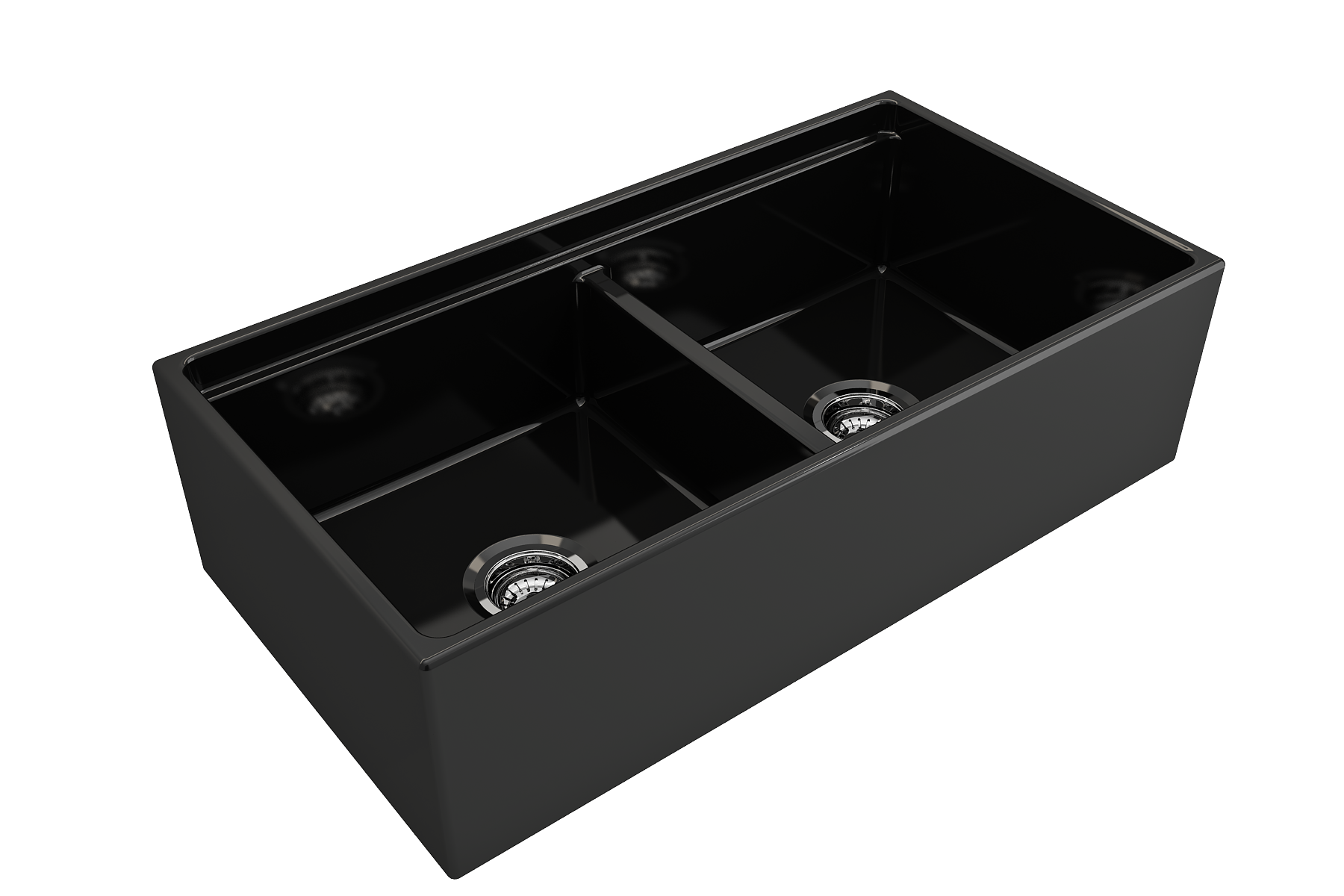 BOCCHI Contempo 36" Fireclay Workstation Farmhouse Sink with Accessories, 50/50 Double Bowl, Black, 1348-005-0120