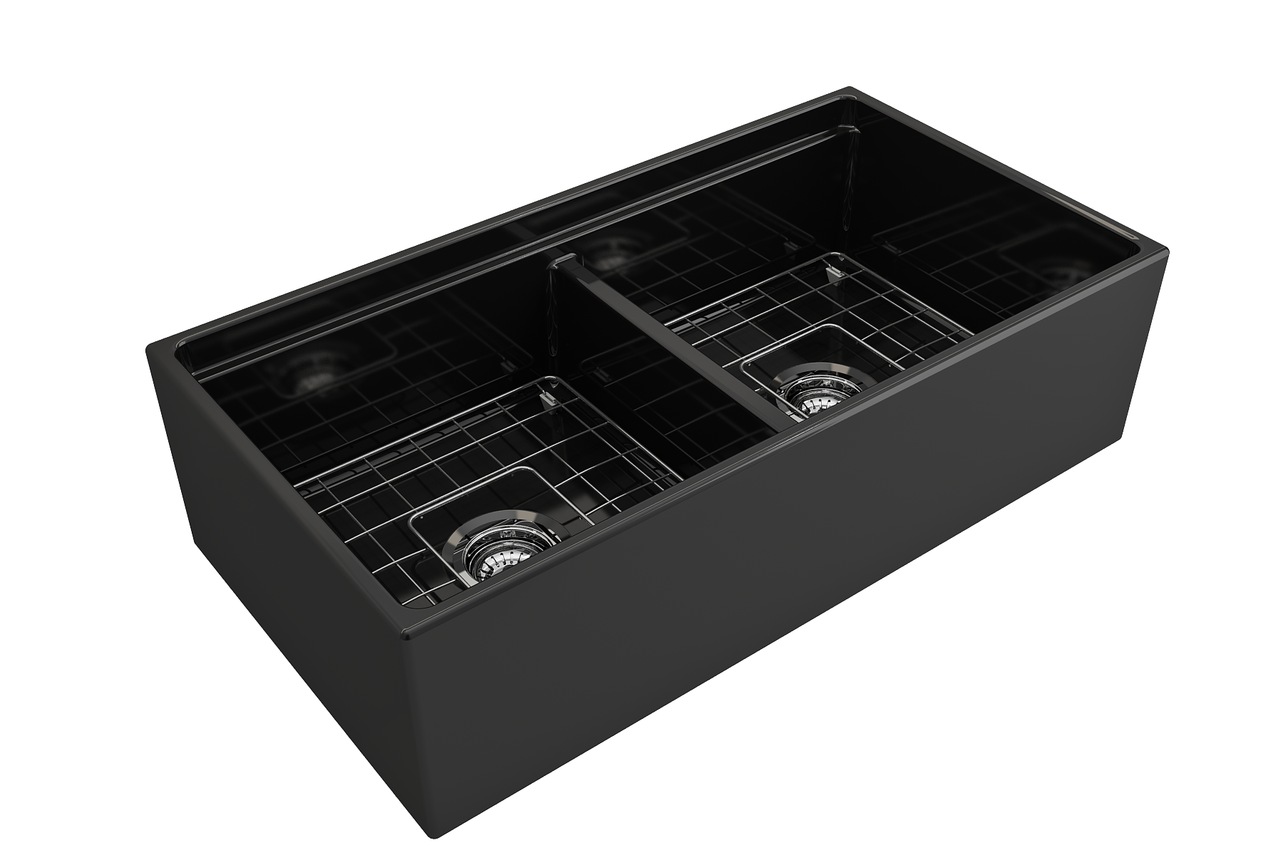 BOCCHI Contempo 36" Fireclay Workstation Farmhouse Sink with Accessories, 50/50 Double Bowl, Black, 1348-005-0120