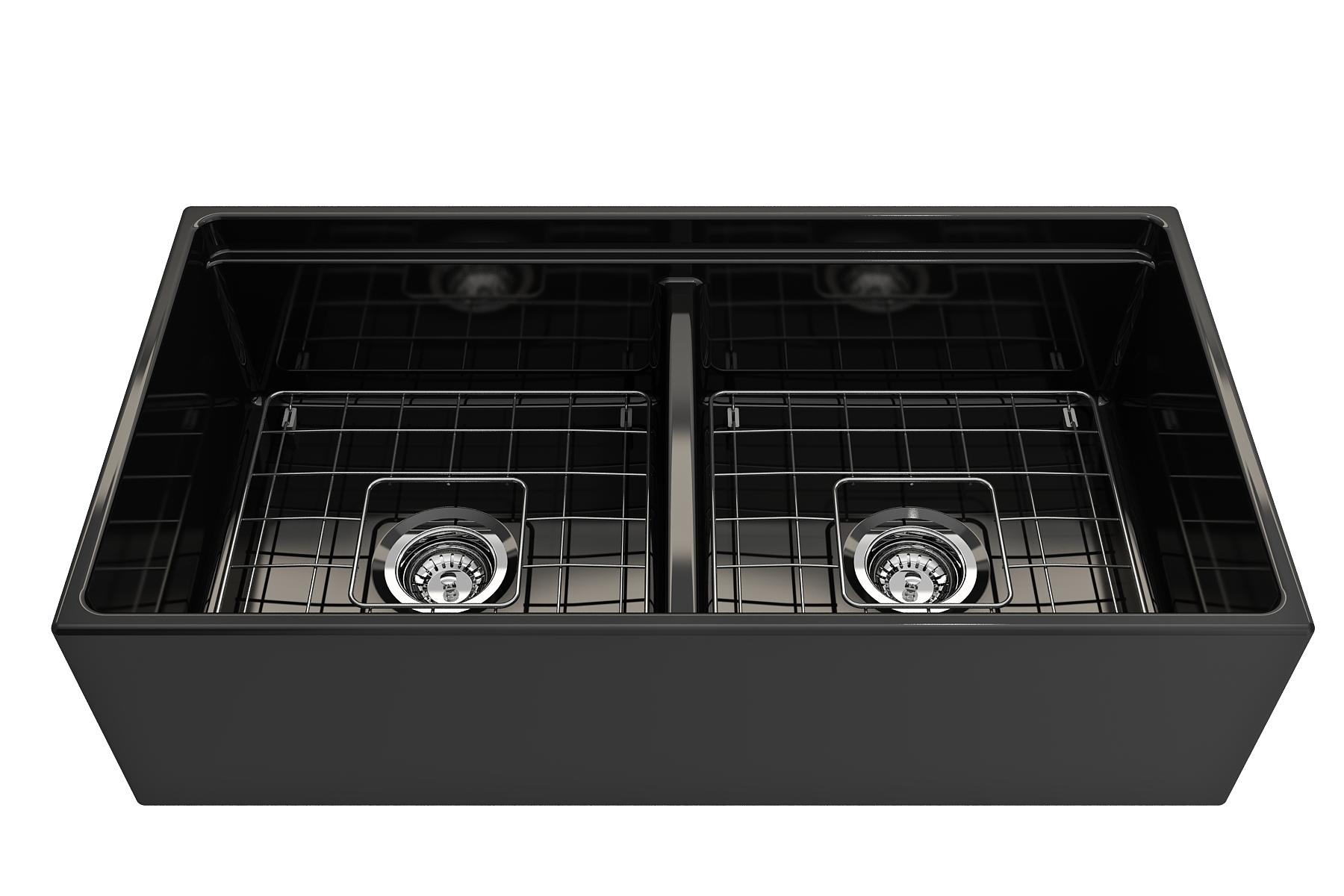 BOCCHI Contempo 36" Fireclay Workstation Farmhouse Sink with Accessories, 50/50 Double Bowl, Black, 1348-005-0120