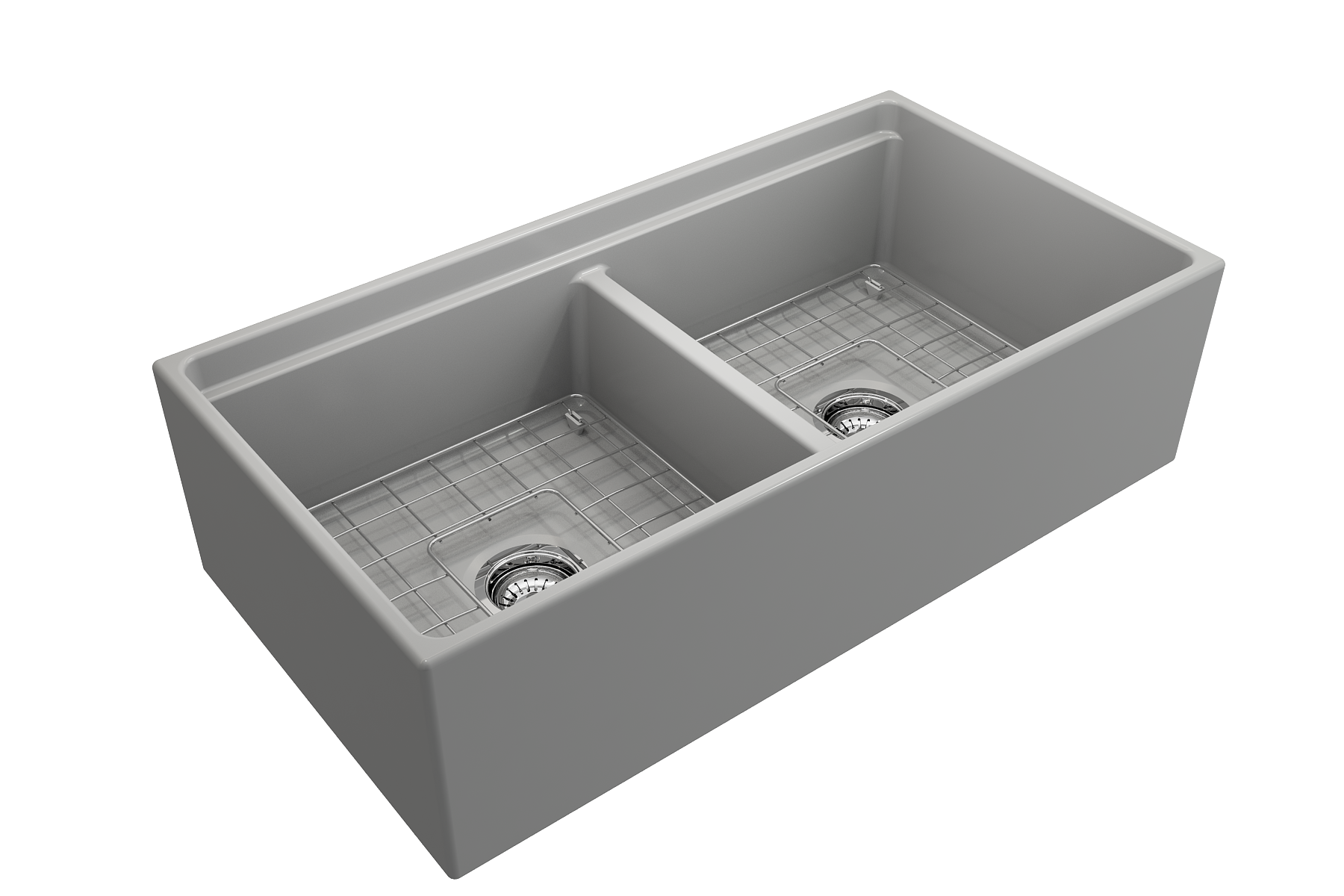 BOCCHI Contempo 36" Fireclay Workstation Farmhouse Sink with Accessories, 50/50 Double Bowl, Matte Gray, 1348-006-0120