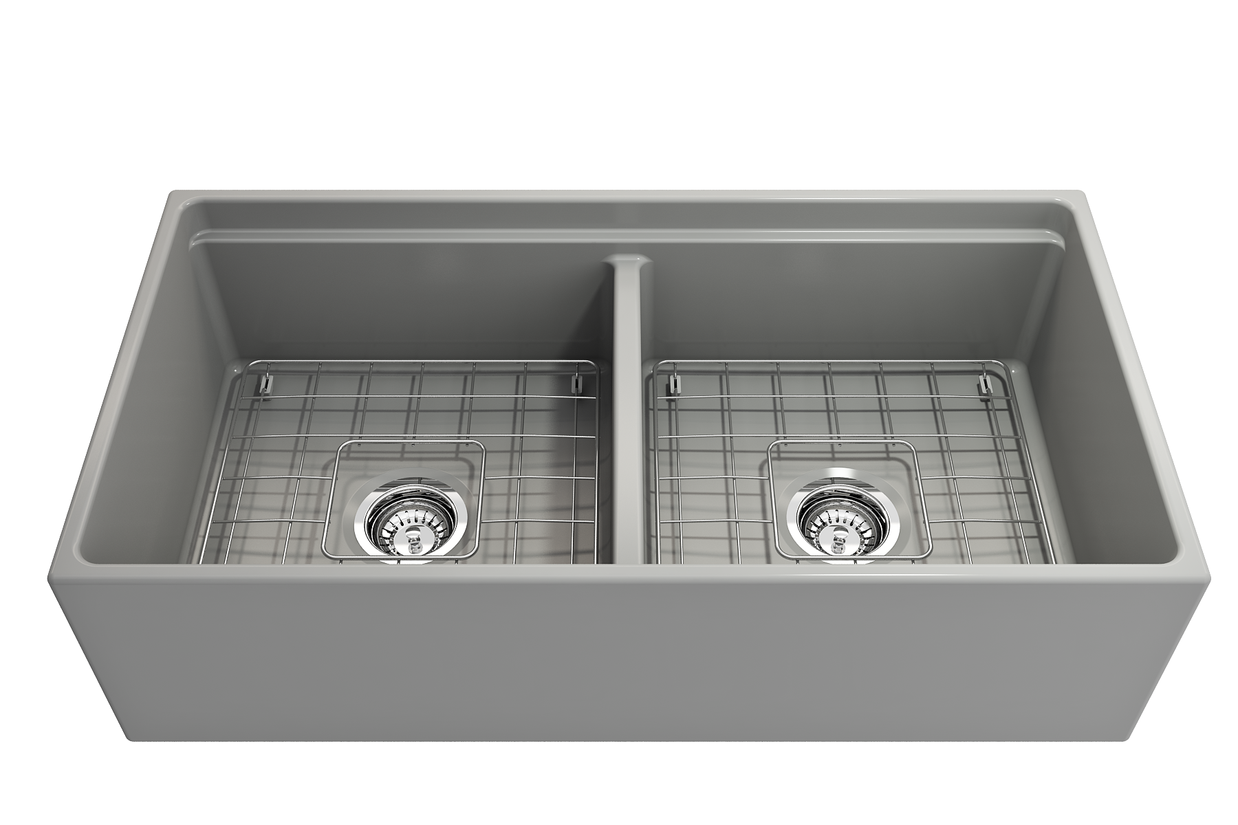 BOCCHI Contempo 36" Fireclay Workstation Farmhouse Sink with Accessories, 50/50 Double Bowl, Matte Gray, 1348-006-0120