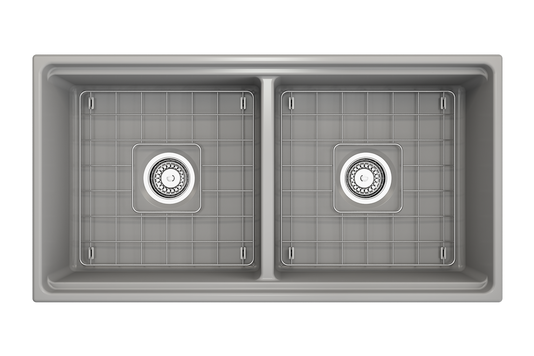 BOCCHI Contempo 36" Fireclay Workstation Farmhouse Sink with Accessories, 50/50 Double Bowl, Matte Gray, 1348-006-0120