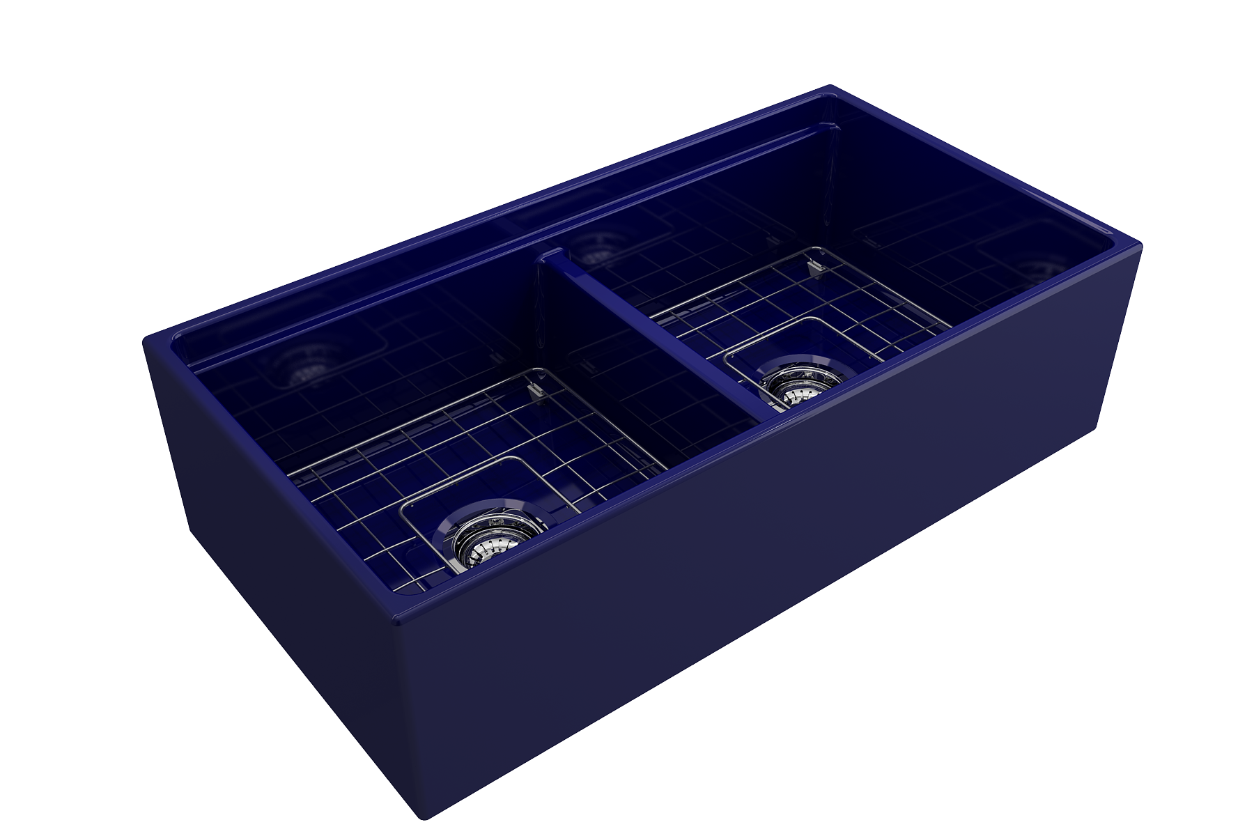 BOCCHI Contempo 36" Fireclay Workstation Farmhouse Sink with Accessories, 50/50 Double Bowl, Sapphire Blue, 1348-010-0120