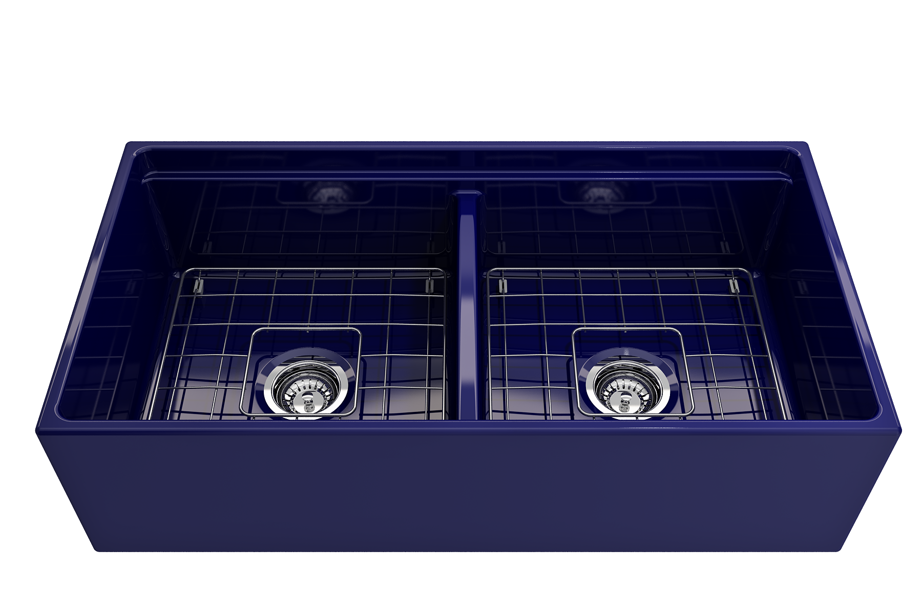 BOCCHI Contempo 36" Fireclay Workstation Farmhouse Sink with Accessories, 50/50 Double Bowl, Sapphire Blue, 1348-010-0120