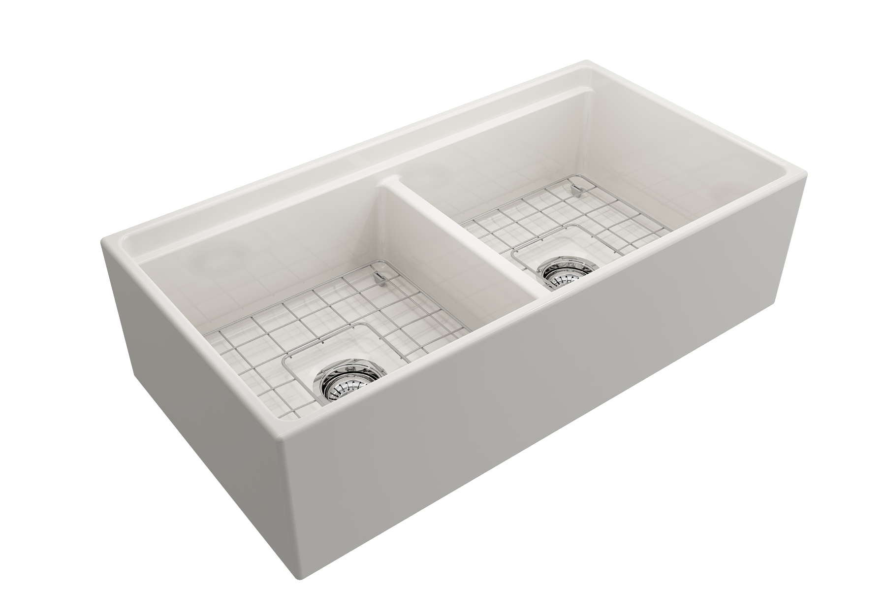 BOCCHI Contempo 36" Fireclay Workstation Farmhouse Sink with Accessories, 50/50 Double Bowl, Biscuit, 1348-014-0120