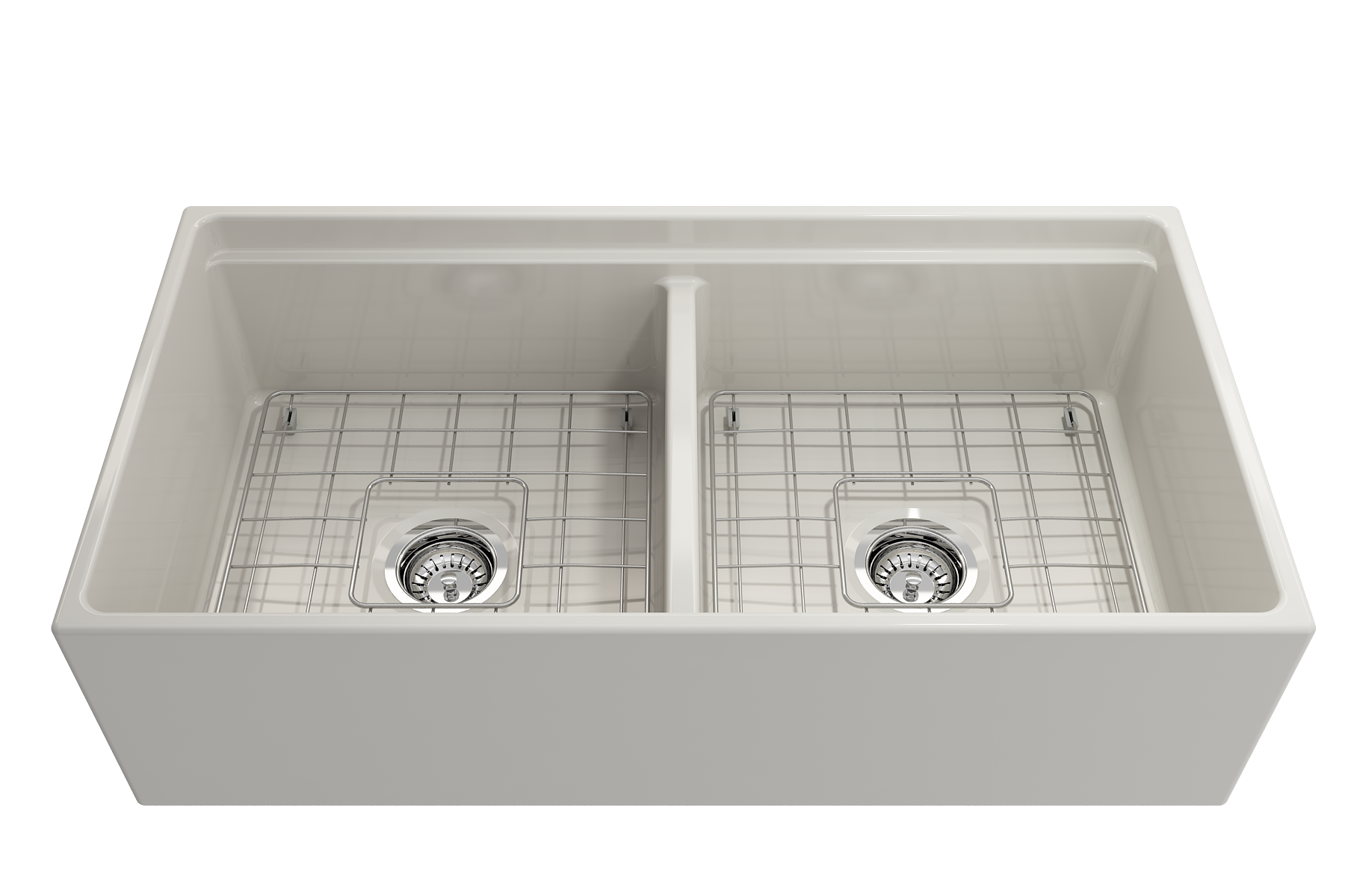 BOCCHI Contempo 36" Fireclay Workstation Farmhouse Sink with Accessories, 50/50 Double Bowl, Biscuit, 1348-014-0120