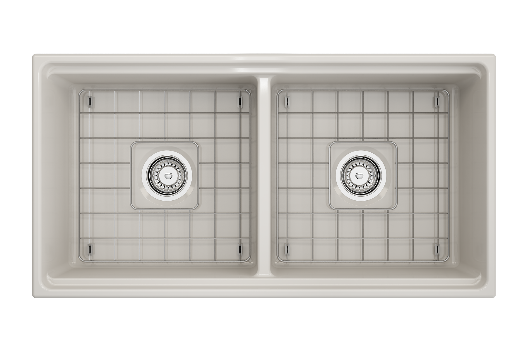 BOCCHI Contempo 36" Fireclay Workstation Farmhouse Sink with Accessories, 50/50 Double Bowl, Biscuit, 1348-014-0120