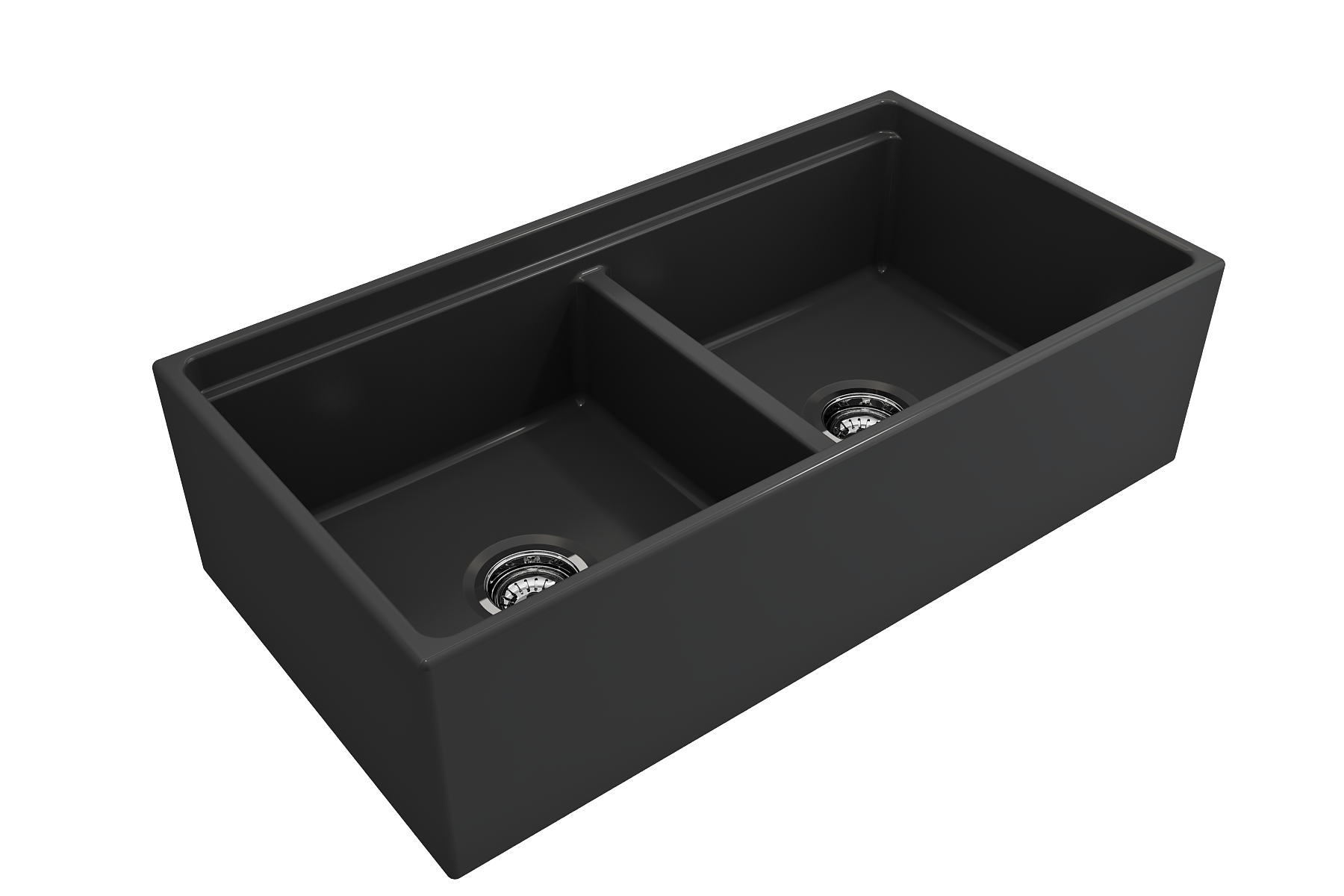 BOCCHI Contempo 36" Fireclay Workstation Farmhouse Sink with Accessories, 50/50 Double Bowl, Matte Dark Gray, 1348-020-0120