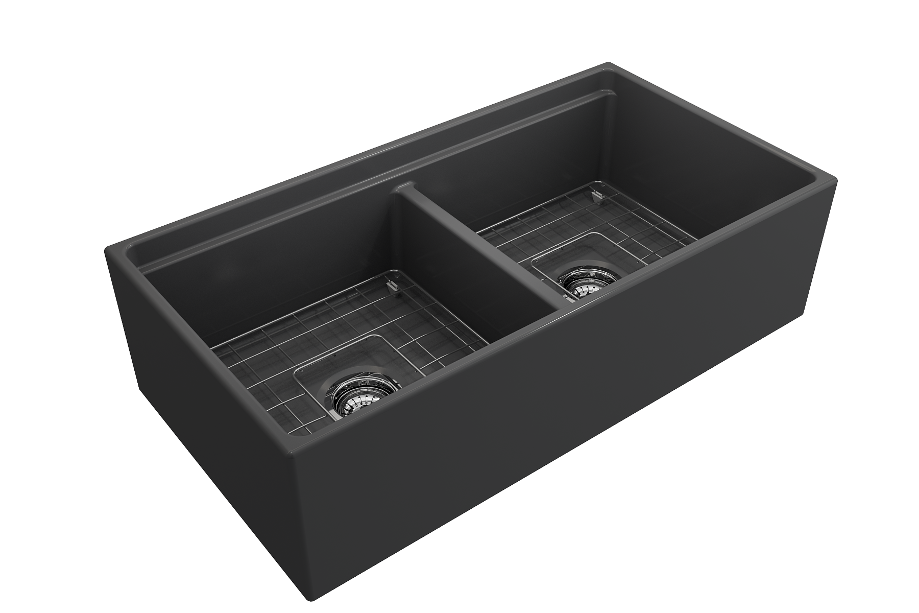 BOCCHI Contempo 36" Fireclay Workstation Farmhouse Sink with Accessories, 50/50 Double Bowl, Matte Dark Gray, 1348-020-0120