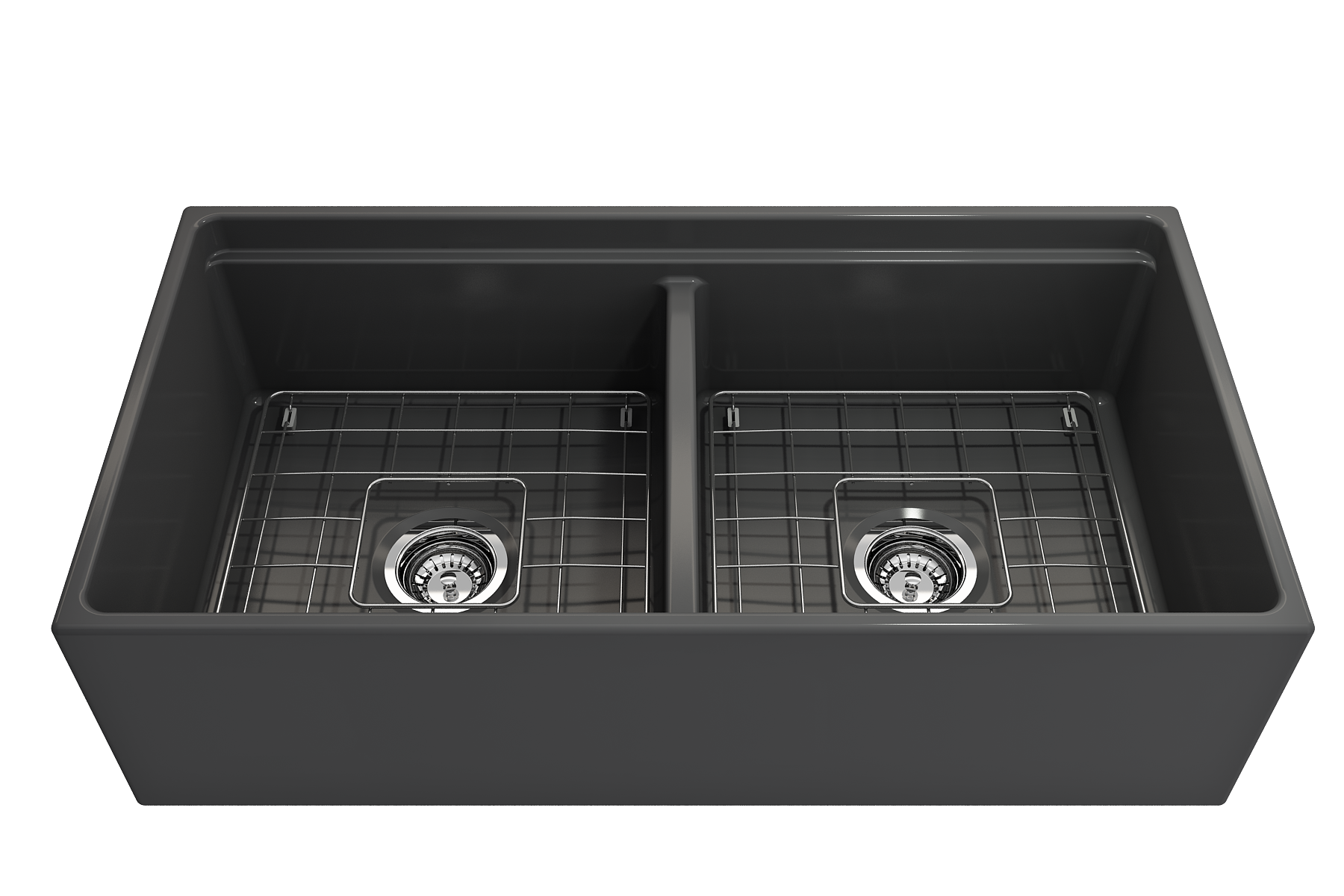 BOCCHI Contempo 36" Fireclay Workstation Farmhouse Sink with Accessories, 50/50 Double Bowl, Matte Dark Gray, 1348-020-0120
