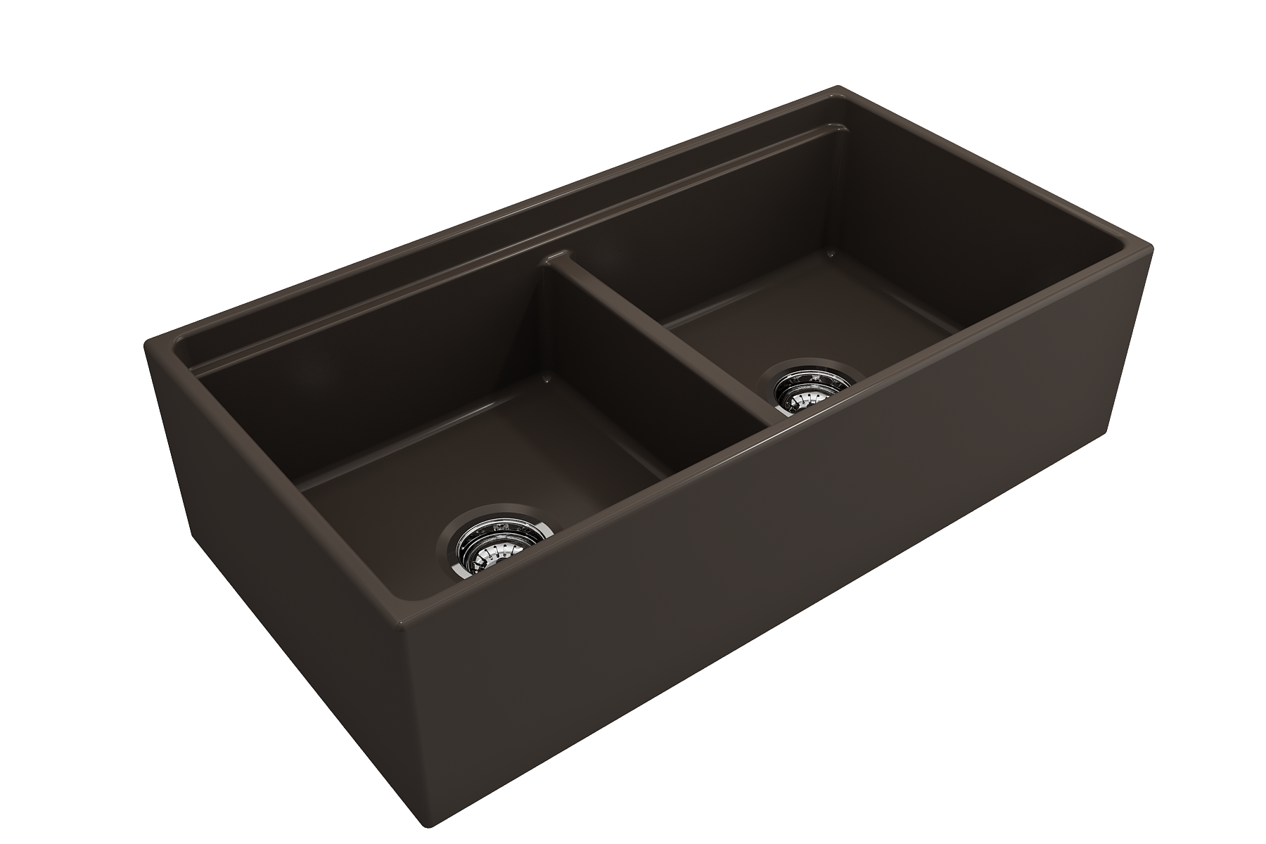 BOCCHI Contempo 36" Fireclay Workstation Farmhouse Sink with Accessories, 50/50 Double Bowl, Matte Brown, 1348-025-0120