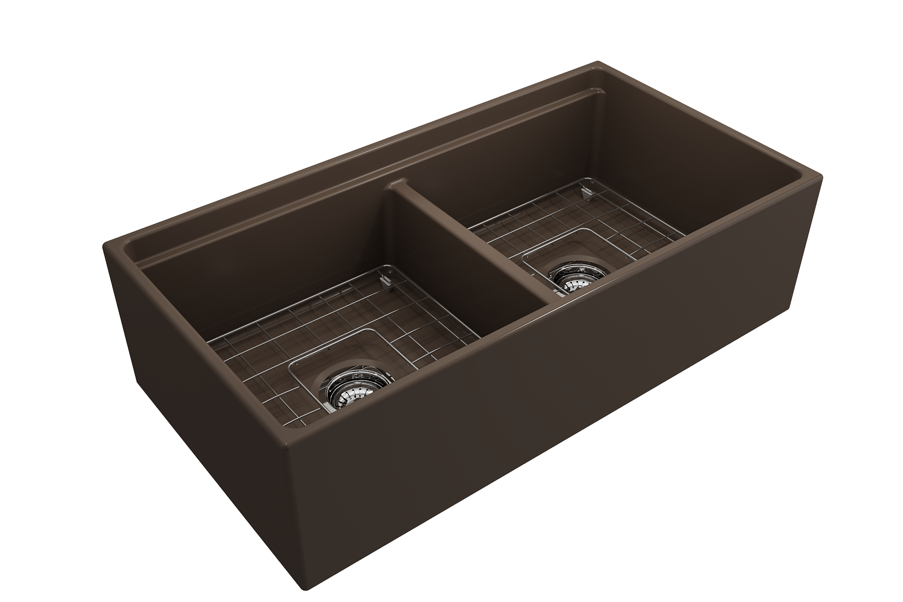 BOCCHI Contempo 36" Fireclay Workstation Farmhouse Sink with Accessories, 50/50 Double Bowl, Matte Brown, 1348-025-0120