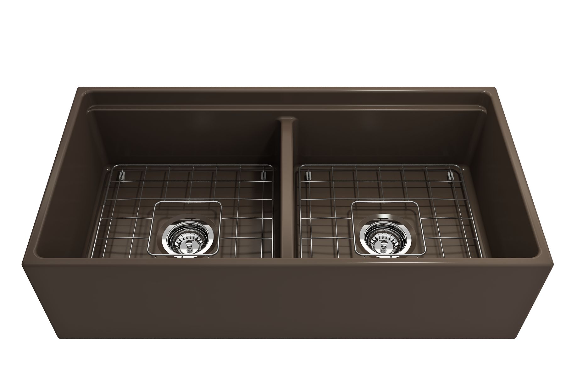 BOCCHI Contempo 36" Fireclay Workstation Farmhouse Sink with Accessories, 50/50 Double Bowl, Matte Brown, 1348-025-0120