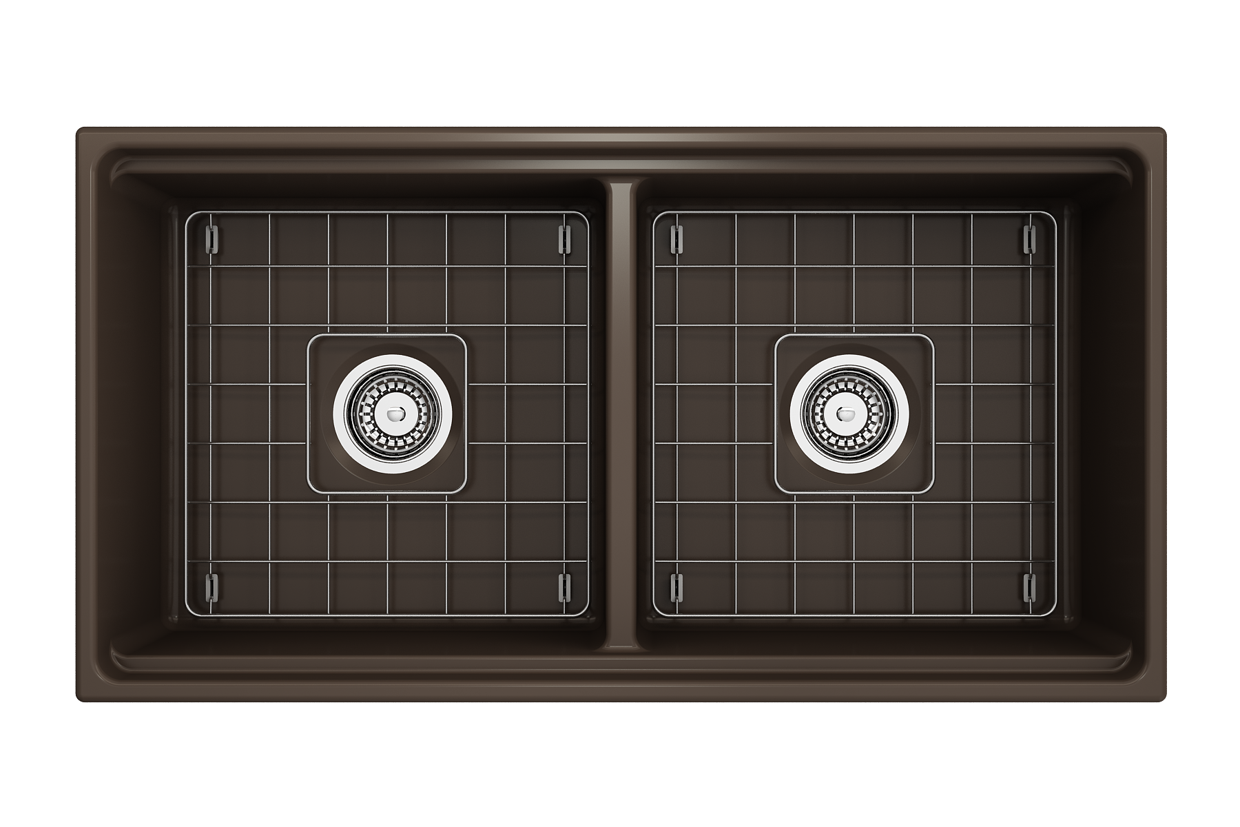 BOCCHI Contempo 36" Fireclay Workstation Farmhouse Sink with Accessories, 50/50 Double Bowl, Matte Brown, 1348-025-0120