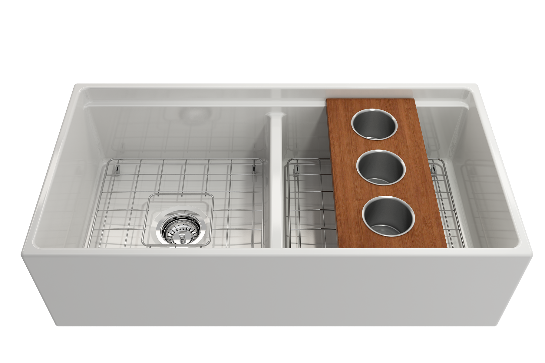 BOCCHI Wood Board with 3 Round Stainless Steel Bowls