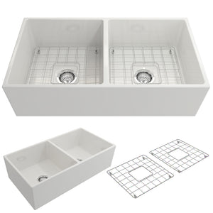 Alternate Image for BOCCHI Contempo 36" Fireclay Farmhouse Apron 50/50 Double Bowl Kitchen Sink, White, 1350-001-0120