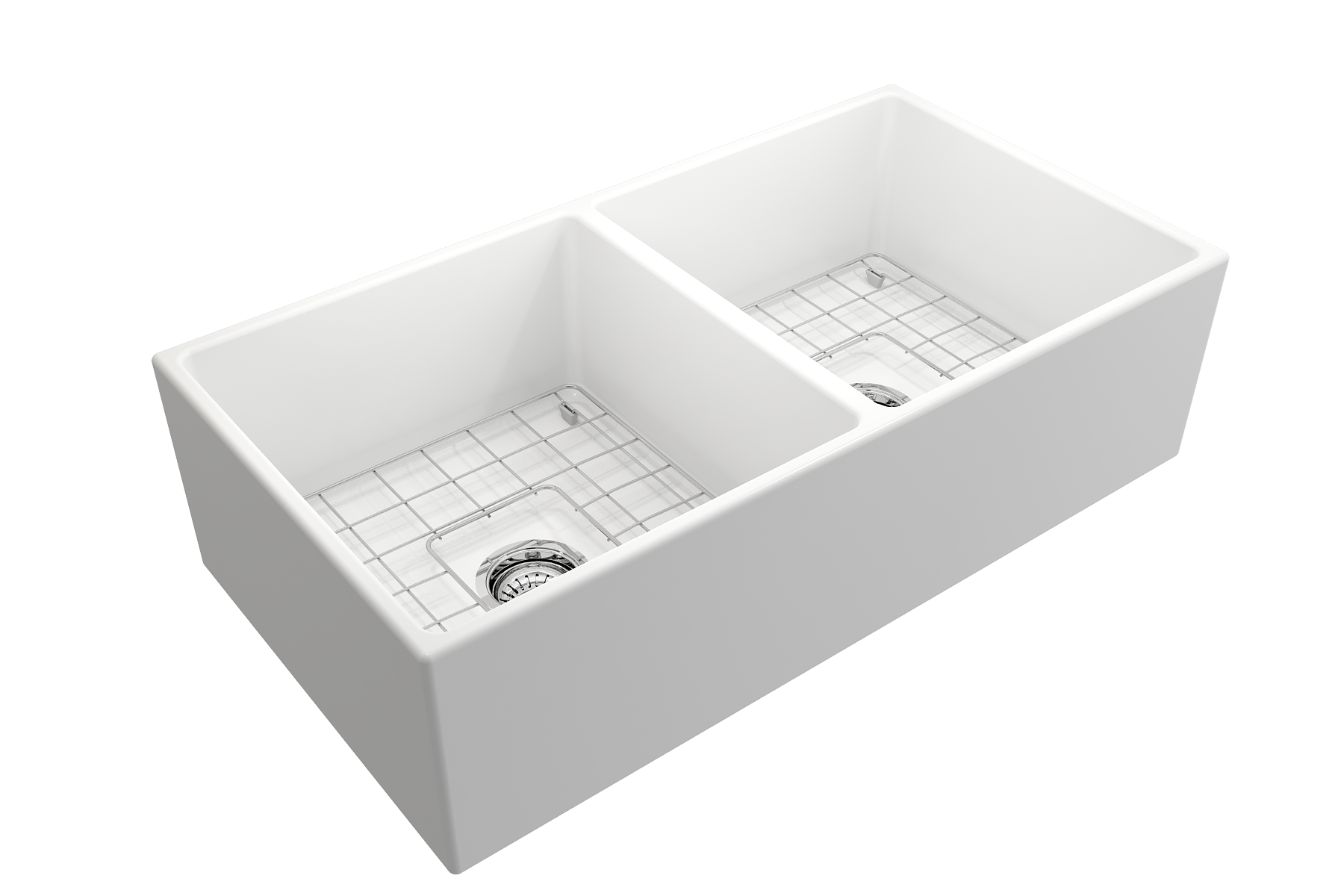 BOCCHI Contempo 36" Fireclay Farmhouse Apron 50/50 Double Bowl Kitchen Sink, Matte White, 1350-002-0120