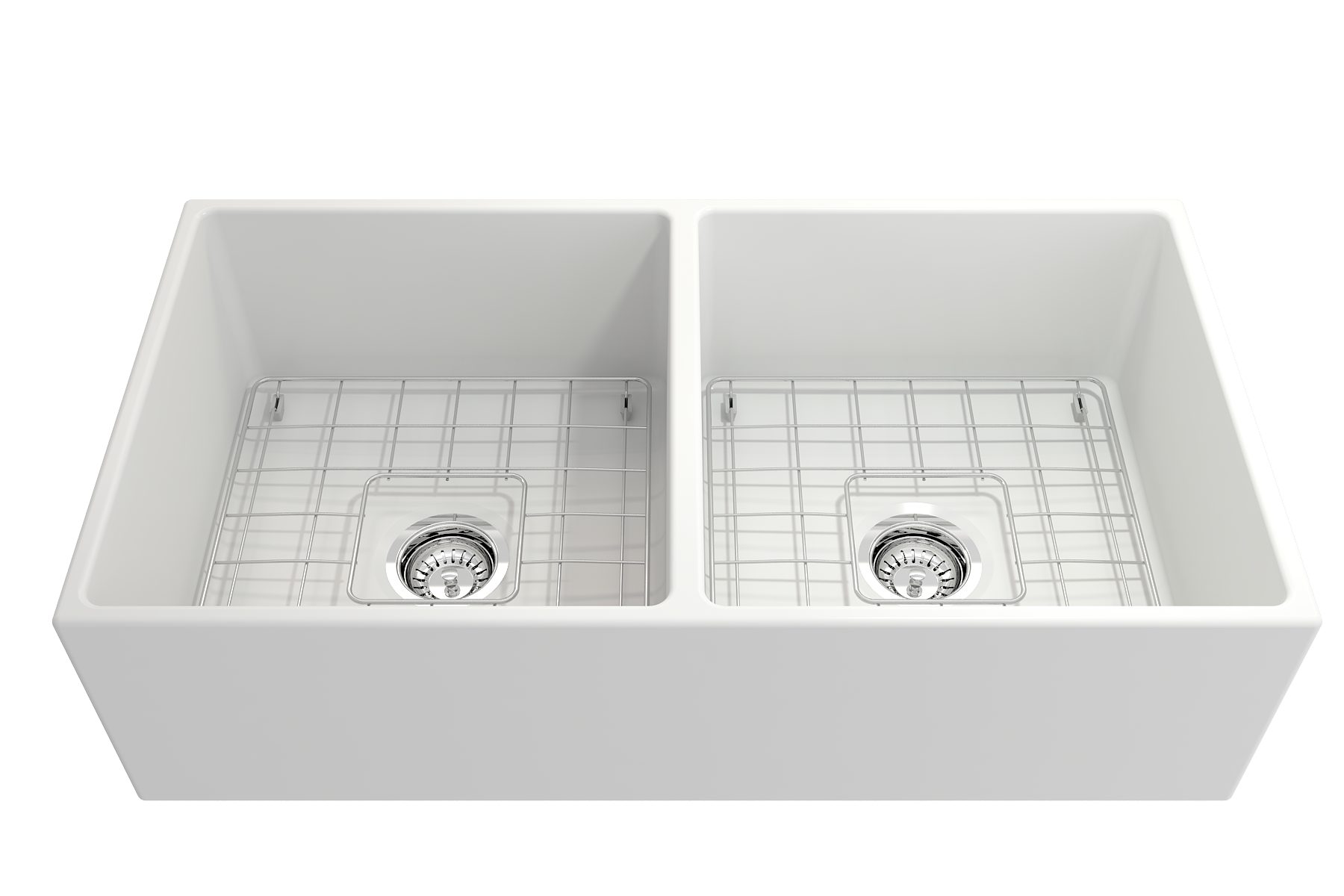 BOCCHI Contempo 36" Fireclay Farmhouse Apron 50/50 Double Bowl Kitchen Sink, Matte White, 1350-002-0120