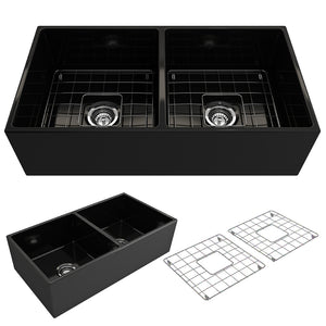 Alternate Image for BOCCHI Contempo 36" Fireclay Farmhouse Apron 50/50 Double Bowl Kitchen Sink, Matte Black, 1350-004-0120