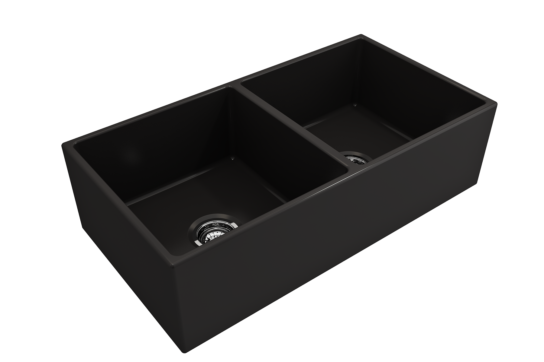 BOCCHI Contempo 36" Fireclay Farmhouse Apron 50/50 Double Bowl Kitchen Sink, Matte Black, 1350-004-0120