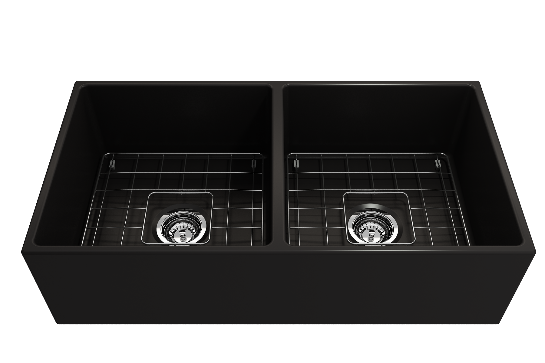 BOCCHI Contempo 36" Fireclay Farmhouse Apron 50/50 Double Bowl Kitchen Sink, Matte Black, 1350-004-0120